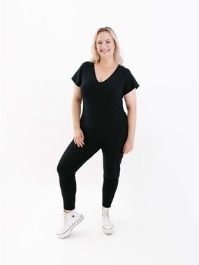 Smash + Tess Black Short-Sleeve V-Neck Jumpsuit
